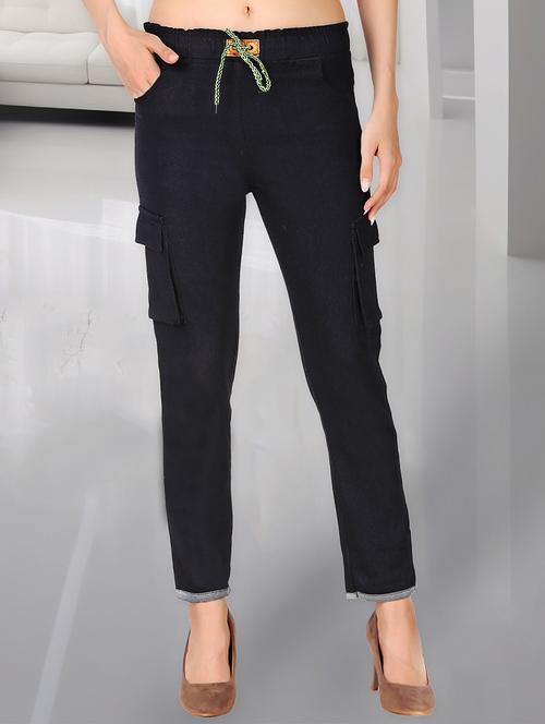 women solid mid rise denim cargo - 21692953 - Very Small Image - 1