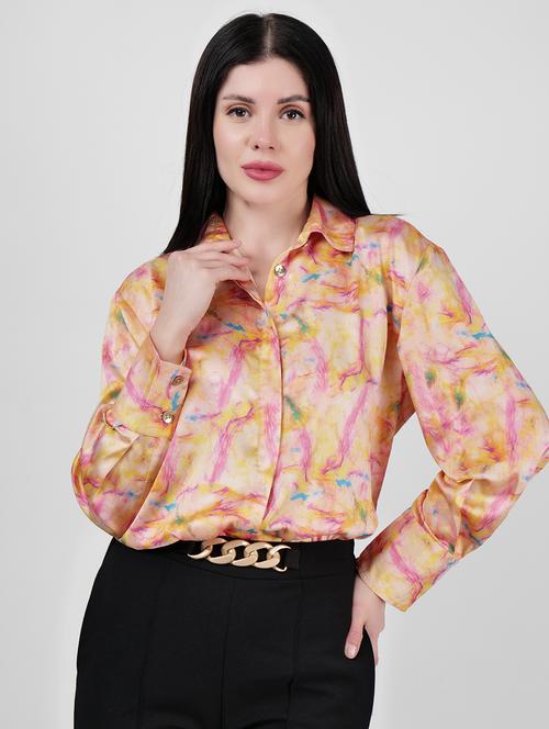 women printed collared long sleeves shirt - 21693256 - Very Small Image - 1