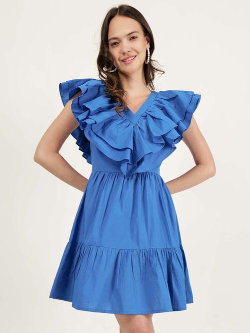 women v-neck solid tiered dress - 21693361 - Very Small Image - 1