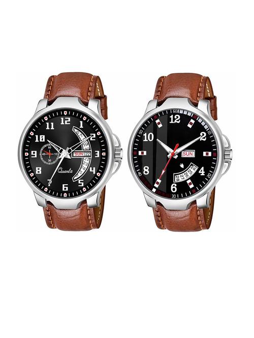 day n date men stylish analog latest watches combo - set of 2 - brn-1-brn-7 - 21694368 - Very Small Image - 1