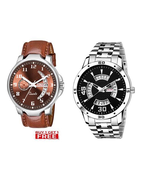 day n date men stylish analog latest watches combo - set of 2 - brn-18-and-slv-21 - 21694374 - Very Small Image - 1