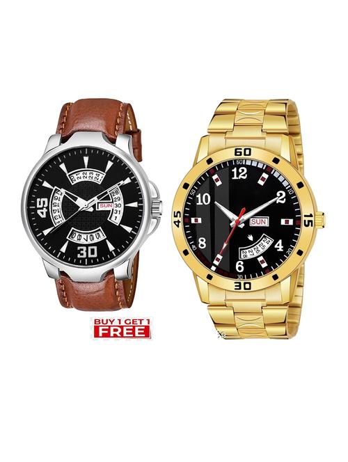 day n date men stylish analog latest watches combo - set of 2 - brn-21-and-gold-7 - 21694388 - Very Small Image - 1