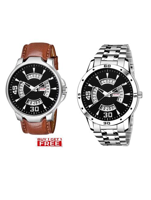 day n date men stylish analog latest watches combo - set of 2 - brn-21-and-slv-21 - 21694391 - Very Small Image - 1