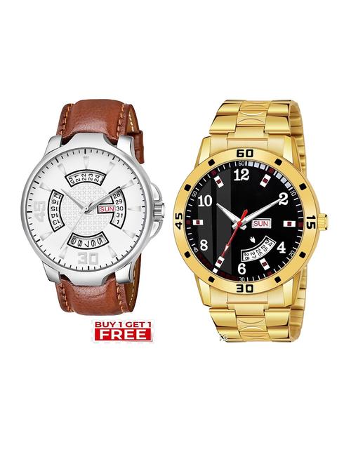 day n date men stylish analog latest watches combo - set of 2 - brn-22-and-gold-7 - 21694396 - Very Small Image - 1