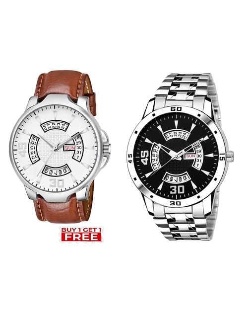 day n date men stylish analog latest watches combo - set of 2 - brn-22-and-slv-21 - 21694399 - Very Small Image - 1