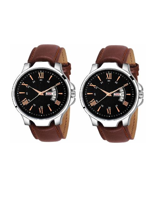 day n date men stylish analog latest watches combo - set of 2 - brn-24-brn-24 - 21694409 - Very Small Image - 1