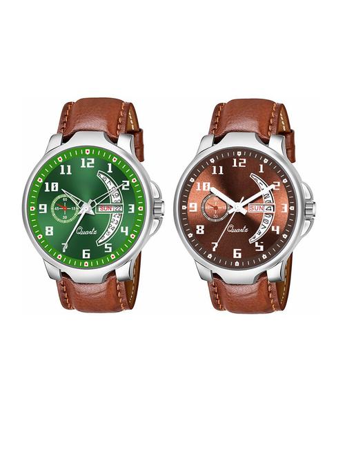 day n date men stylish analog latest watches combo - set of 2 - brn-6-brn-18 - 21694427 - Very Small Image - 1