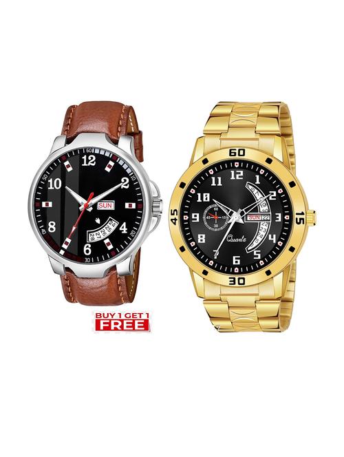 day n date men stylish analog latest watches combo - set of 2 - brn-7-and-gold-1 - 21694430 - Very Small Image - 1