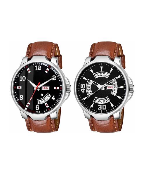 day n date men stylish analog latest watches combo - set of 2 - brn-7-brn-21 - 21694438 - Very Small Image - 1