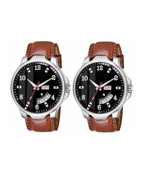 day n date men stylish analog latest watches combo - set of 2 - brn-7-brn-7 - 21694439 - Very Small Image - 1