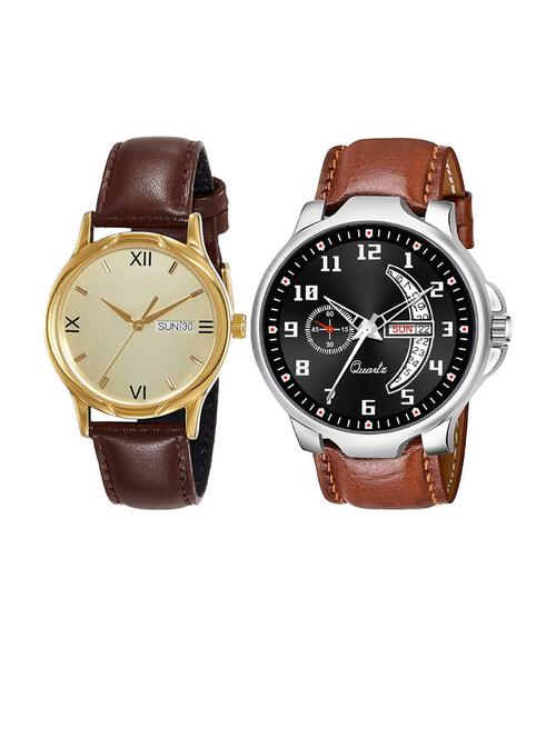 day n date men stylish analog latest watches combo - set of 2 - fk_brn-1 - 21694451 - Very Small Image - 1