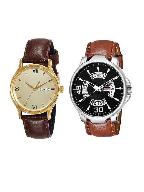 day n date men stylish analog latest watches combo - set of 2 - fk_brn-21 - 21694452 - Very Small Image - 1