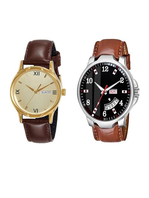 day n date men stylish analog latest watches combo - set of 2 - fk_brn-7 - 21694453 - Very Small Image - 1