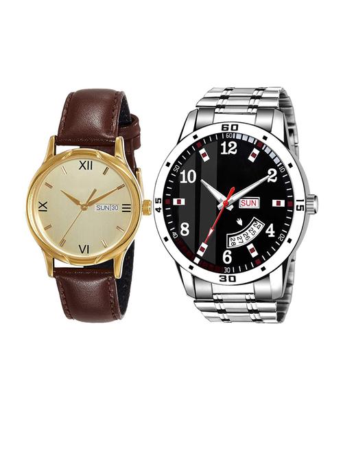 day n date men stylish analog latest watches combo - set of 2 - fk_slv-7 - 21694460 - Very Small Image - 1