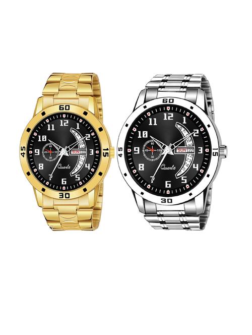 day n date men stylish analog latest watches combo - set of 2 - gold-1-and-slv-1 - 21694465 - Very Small Image - 1