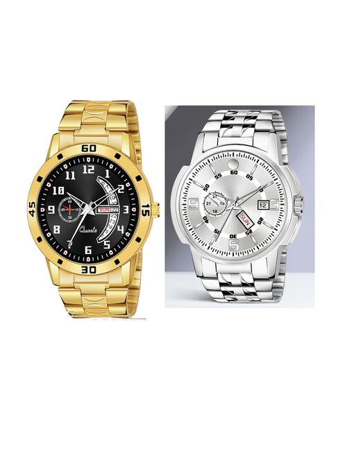 day n date men stylish analog latest watches combo - set of 2 - gold-1-and-slv-10 - 21694466 - Very Small Image - 1