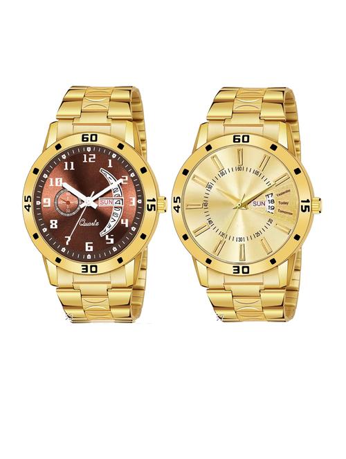 day n date men stylish analog latest watches combo - set of 2 - gold-18-and-gold-20 - 21694470 - Very Small Image - 1