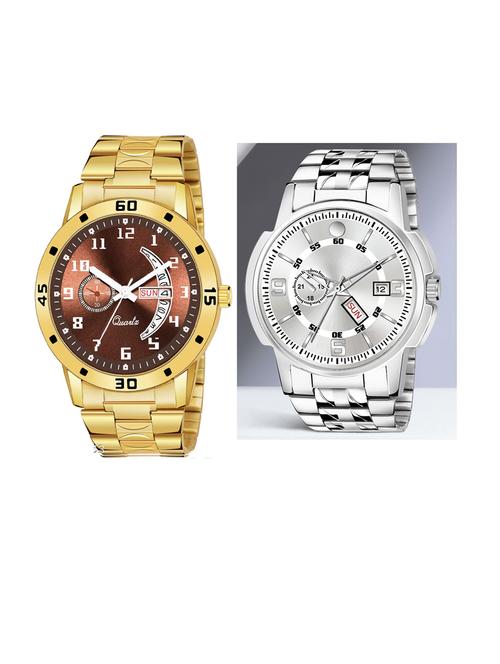 day n date men stylish analog latest watches combo - set of 2 - gold-18-and-slv-10 - 21694473 - Very Small Image - 1