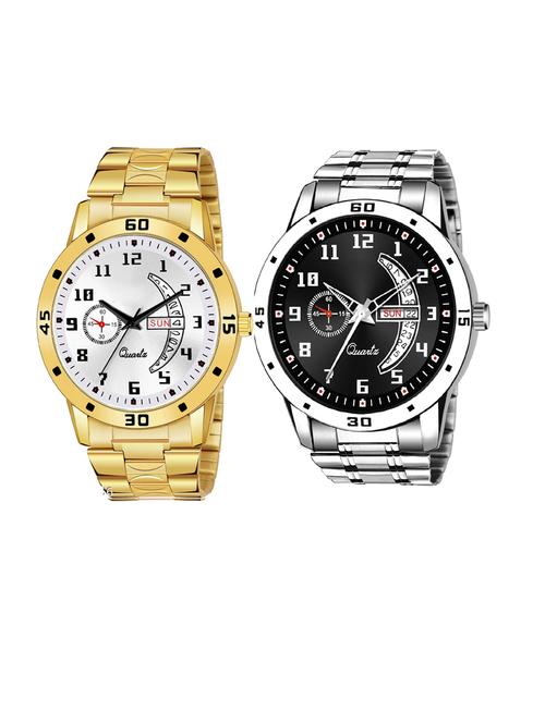 day n date men stylish analog latest watches combo - set of 2 - gold-19-and-slv-1 - 21694479 - Very Small Image - 1