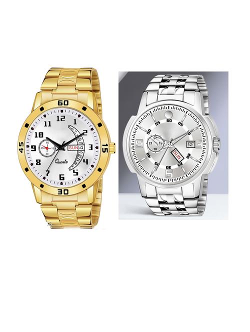 day n date men stylish analog latest watches combo - set of 2 - gold-19-and-slv-10 - 21694480 - Very Small Image - 1