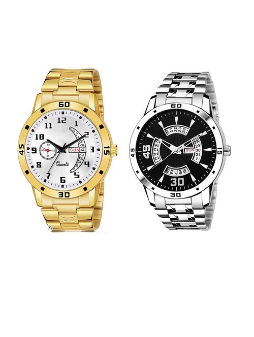 day n date men stylish analog latest watches combo - set of 2 - gold-19-and-slv-21 - 21694481 - Very Small Image - 1