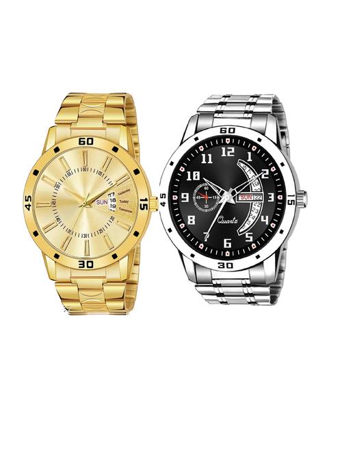 day n date men stylish analog latest watches combo - set of 2 - gold-20-and-slv-1 - 21694486 - Very Small Image - 1