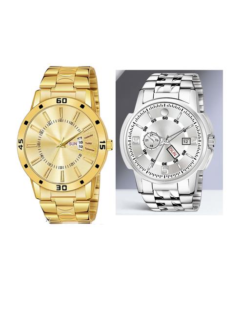 day n date men stylish analog latest watches combo - set of 2 - gold-20-and-slv-10 - 21694487 - Very Small Image - 1