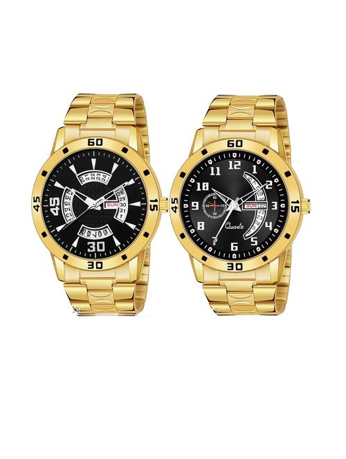 day n date men stylish analog latest watches combo - set of 2 - gold-21-and-gold-1 - 21694490 - Very Small Image - 1