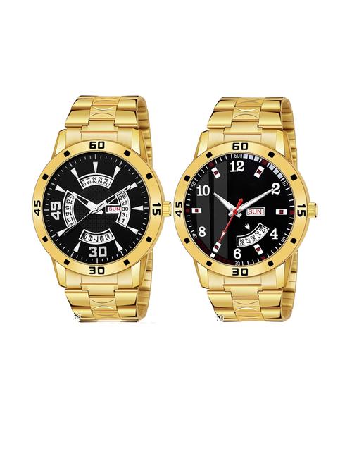 day n date men stylish analog latest watches combo - set of 2 - gold-21-and-gold-7 - 21694492 - Very Small Image - 1