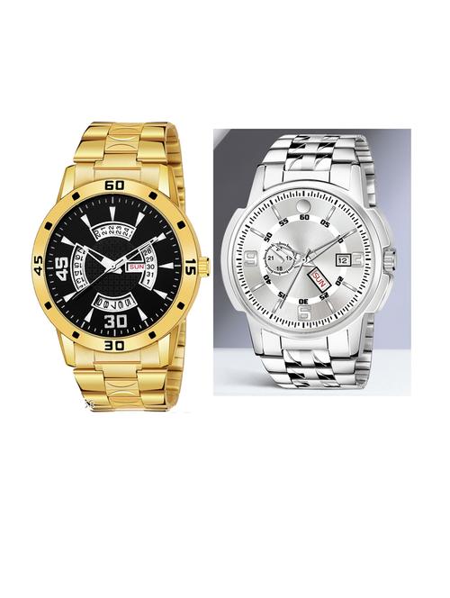 day n date men stylish analog latest watches combo - set of 2 - gold-21-and-slv-10 - 21694494 - Very Small Image - 1