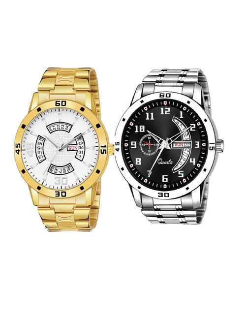 day n date men stylish analog latest watches combo - set of 2 - gold-22-and-slv-1 - 21694499 - Very Small Image - 1