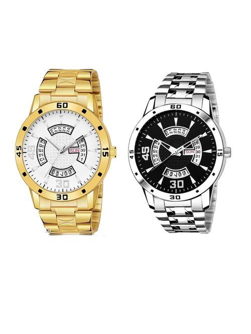 day n date men stylish analog latest watches combo - set of 2 - gold-22-and-slv-21 - 21694501 - Very Small Image - 1