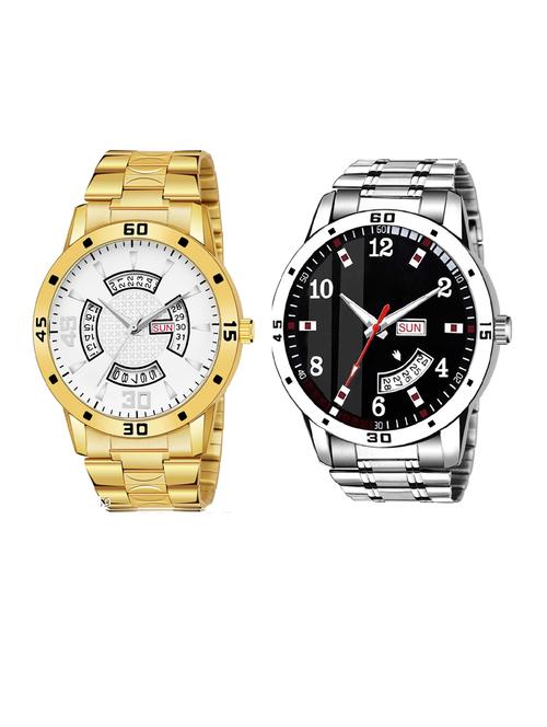 day n date men stylish analog latest watches combo - set of 2 - gold-22-and-slv-7 - 21694502 - Very Small Image - 1