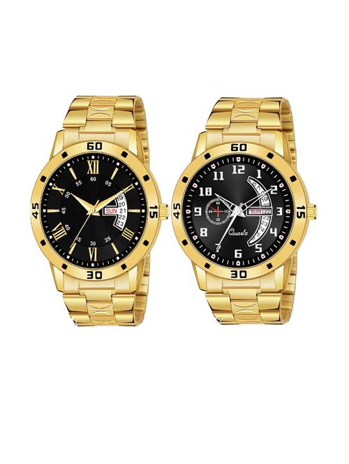 day n date men stylish analog latest watches combo - set of 2 - gold-24-and-gold-1 - 21694503 - Very Small Image - 1