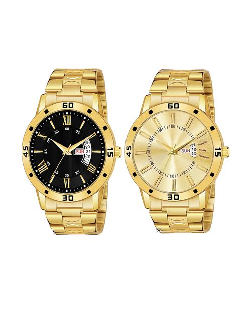 day n date men stylish analog latest watches combo - set of 2 - gold-24-and-gold-20 - 21694504 - Very Small Image - 1