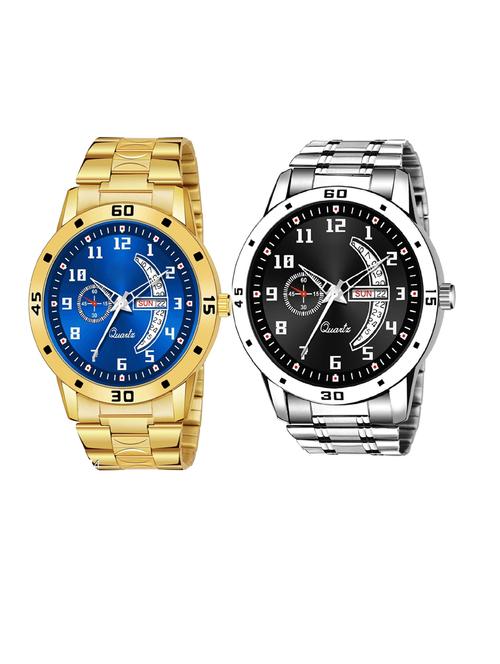 day n date men stylish analog latest watches combo - set of 2 - gold-4-and-slv-1 - 21694512 - Very Small Image - 1