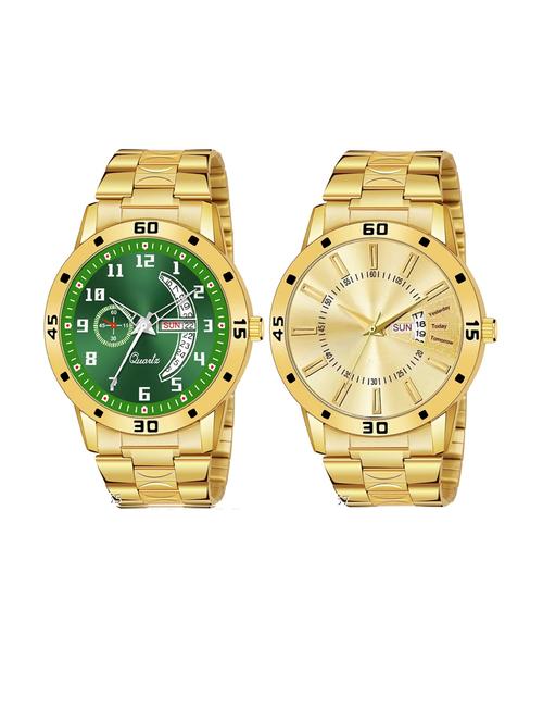 day n date men stylish analog latest watches combo - set of 2 - gold-6-and-gold-20 - 21694517 - Very Small Image - 1