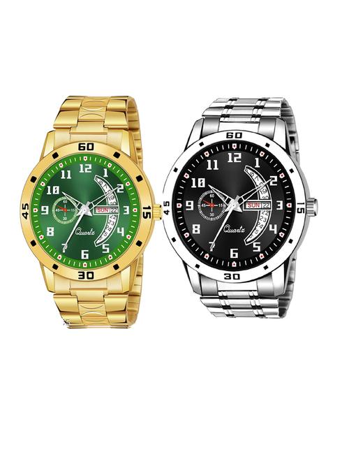 day n date men stylish analog latest watches combo - set of 2 - gold-6-and-slv-1 - 21694519 - Very Small Image - 1