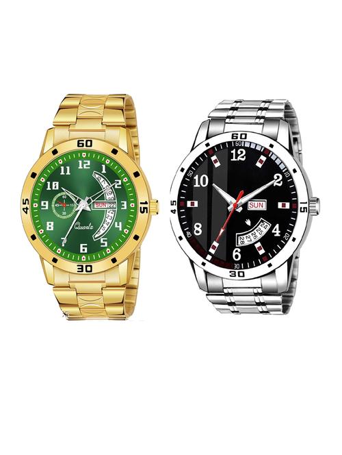 day n date men stylish analog latest watches combo - set of 2 - gold-6-and-slv-7 - 21694522 - Very Small Image - 1