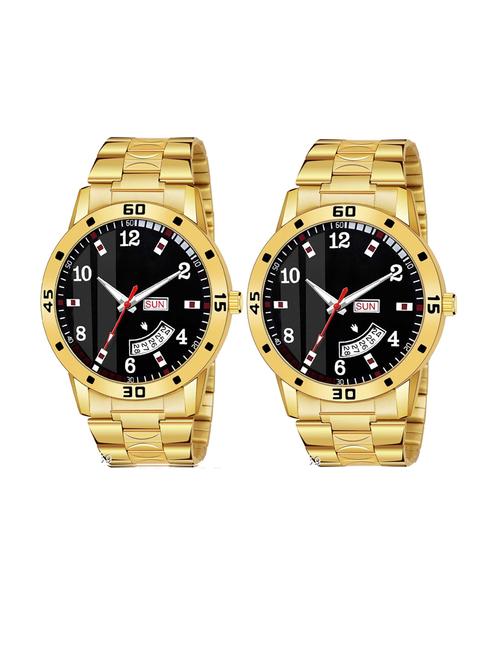 day n date men stylish analog latest watches combo - set of 2 - gold-7-and-gold-7 - 21694525 - Very Small Image - 1