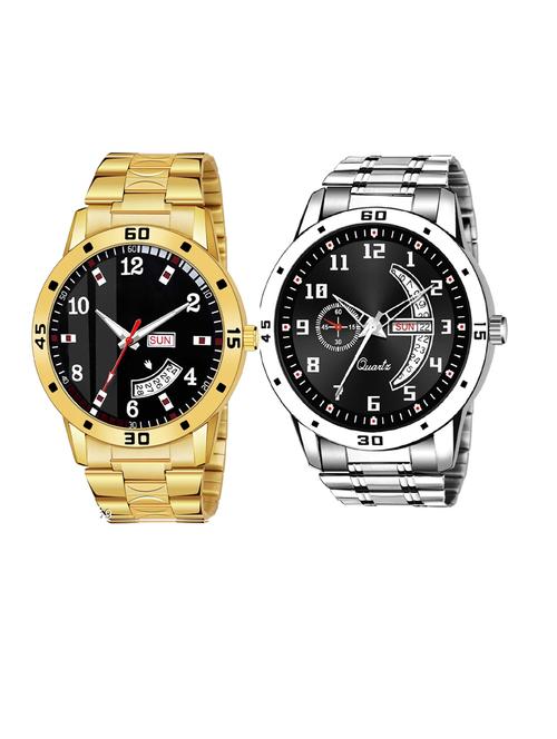 day n date men stylish analog latest watches combo - set of 2 - gold-7-and-slv-1 - 21694526 - Very Small Image - 1