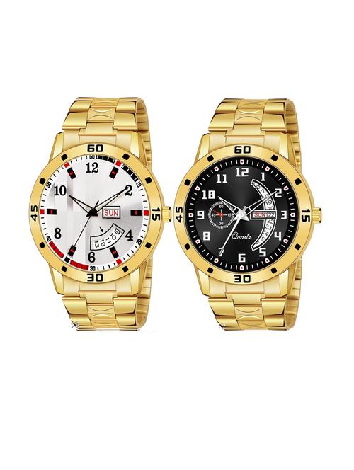 day n date men stylish analog latest watches combo - set of 2 - gold-8-and-gold-1 - 21694530 - Very Small Image - 1