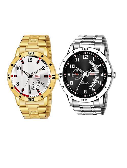 day n date men stylish analog latest watches combo - set of 2 - gold-8-and-slv-1 - 21694533 - Very Small Image - 1