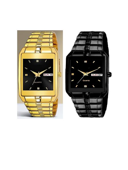 day n date men stylish analog latest watches combo - set of 2 - golden-black-black-case - 21694538 - Very Small Image - 1