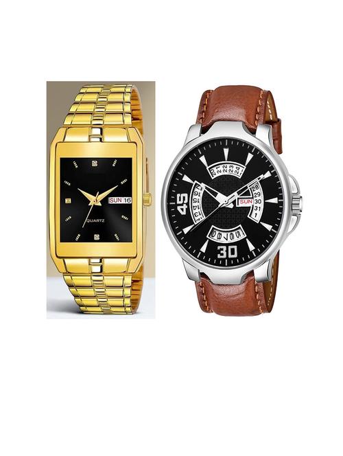 day n date men stylish analog latest watches combo - set of 2 - golden-black-brn-21 - 21694539 - Very Small Image - 1