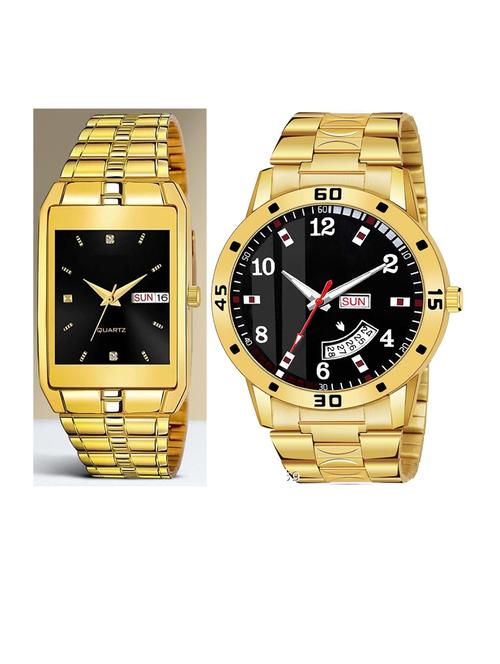 day n date men stylish analog latest watches combo - set of 2 - golden-black-gold-7 - 21694543 - Very Small Image - 1
