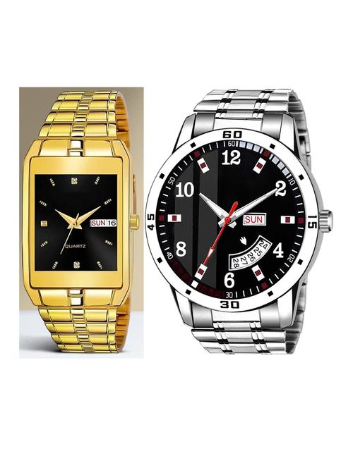 day n date men stylish analog latest watches combo - set of 2 - golden-black-slv-7 - 21694547 - Very Small Image - 1