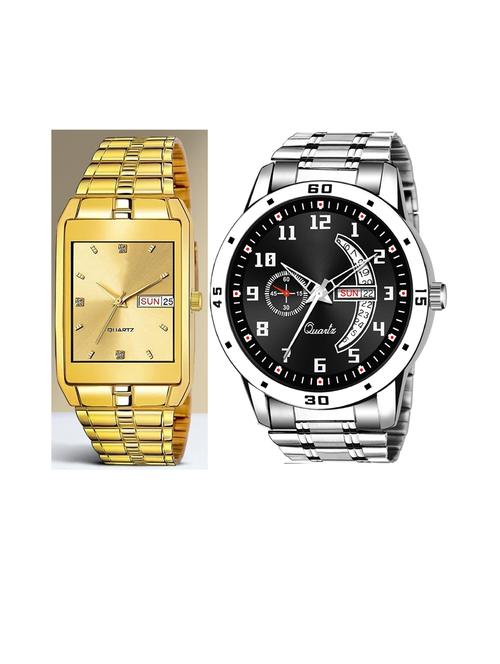 day n date men stylish analog latest watches combo - set of 2 - golden-golden-slv-1 - 21694554 - Very Small Image - 1