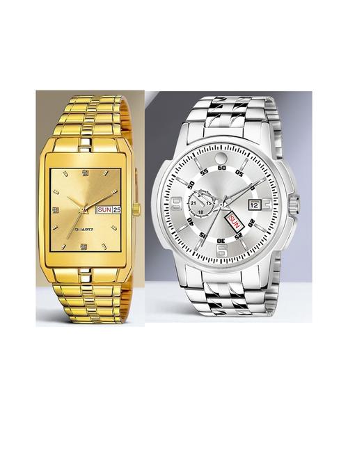 day n date men stylish analog latest watches combo - set of 2 - golden-golden-slv-10 - 21694555 - Very Small Image - 1
