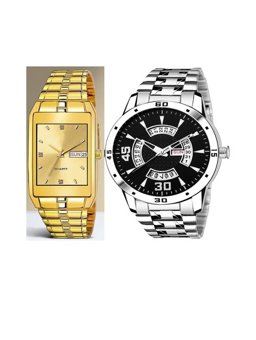 day n date men stylish analog latest watches combo - set of 2 - golden-golden-slv-21 - 21694556 - Very Small Image - 1
